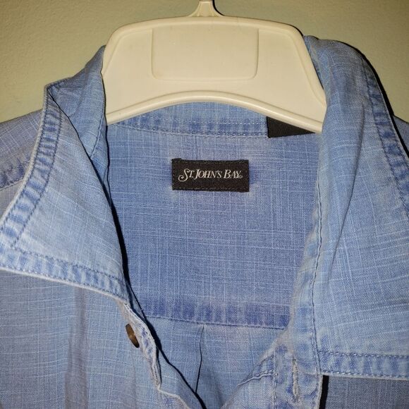 St. Johns Bay Men’s 2XL SS Jean Button-Down Shirt | Lightweight Blue Y2K - Picture 6 of 6